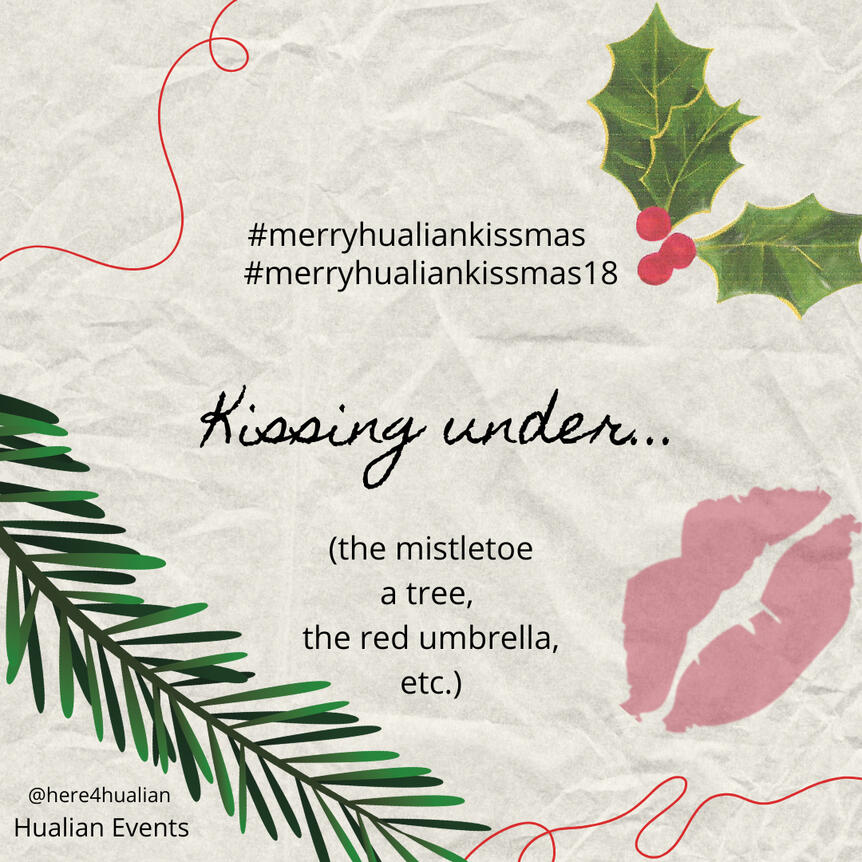 Kissing under... the mistletoe, under a tree, under the red umbrella